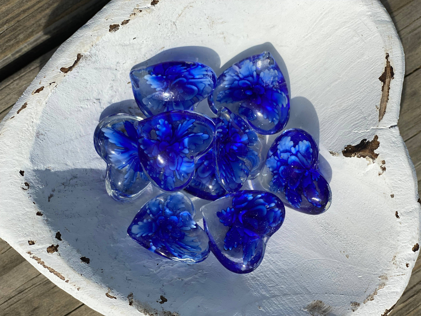 Floral Glass Pocket Hearts w/Heart Bowl Display- Large (100)