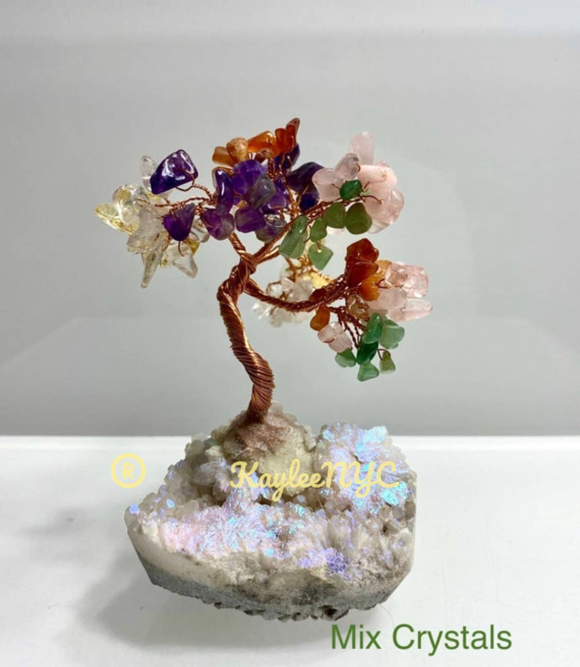 Wholesale Lot 5 Pcs Bonsai Tree with Angel Aura Base Crystal
