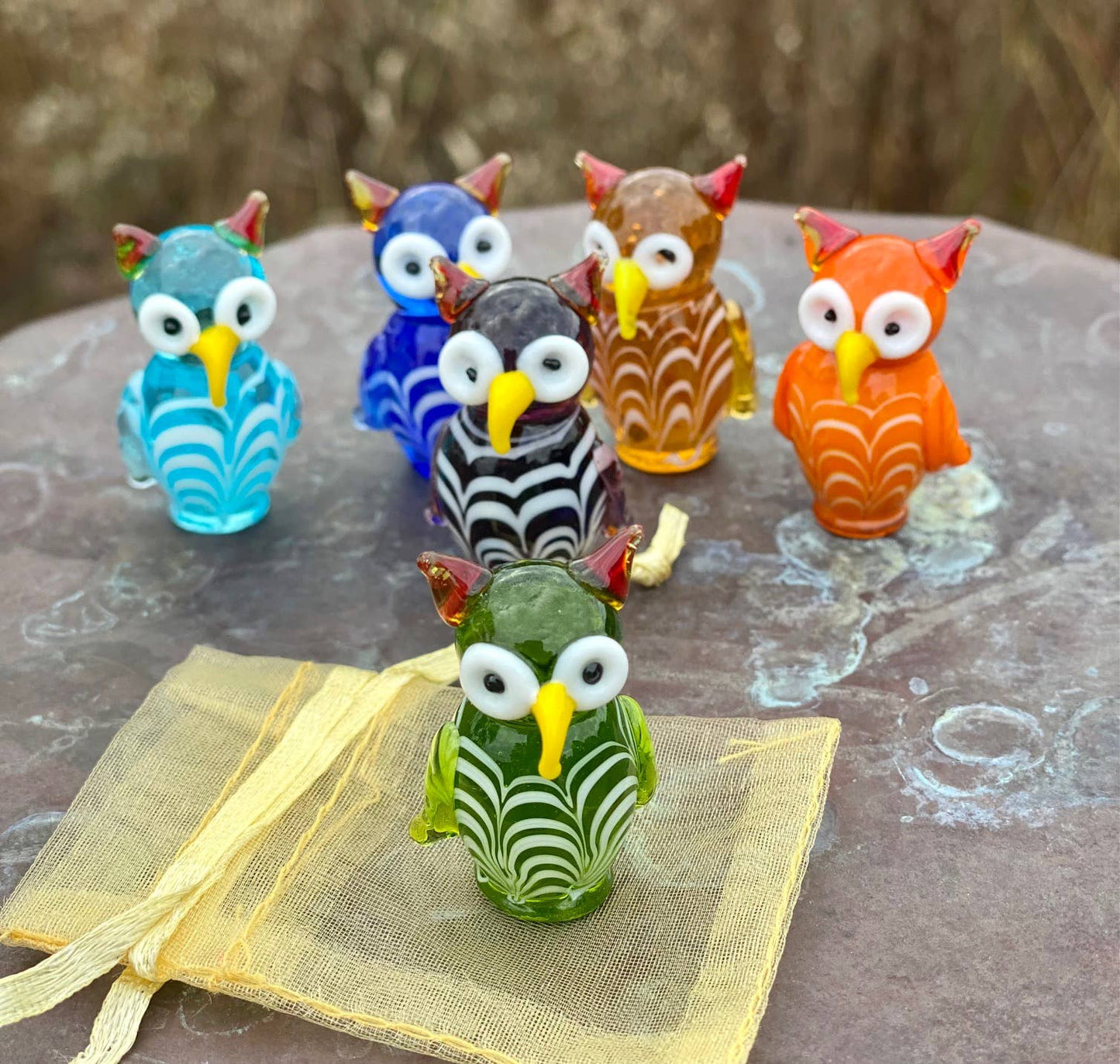 Glass Owl Sitter Miniature Collectible Figurine