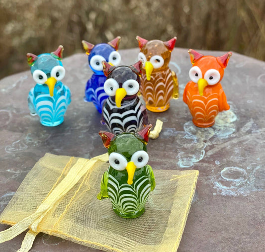 Glass Owl Sitter Miniature Collectible Figurine