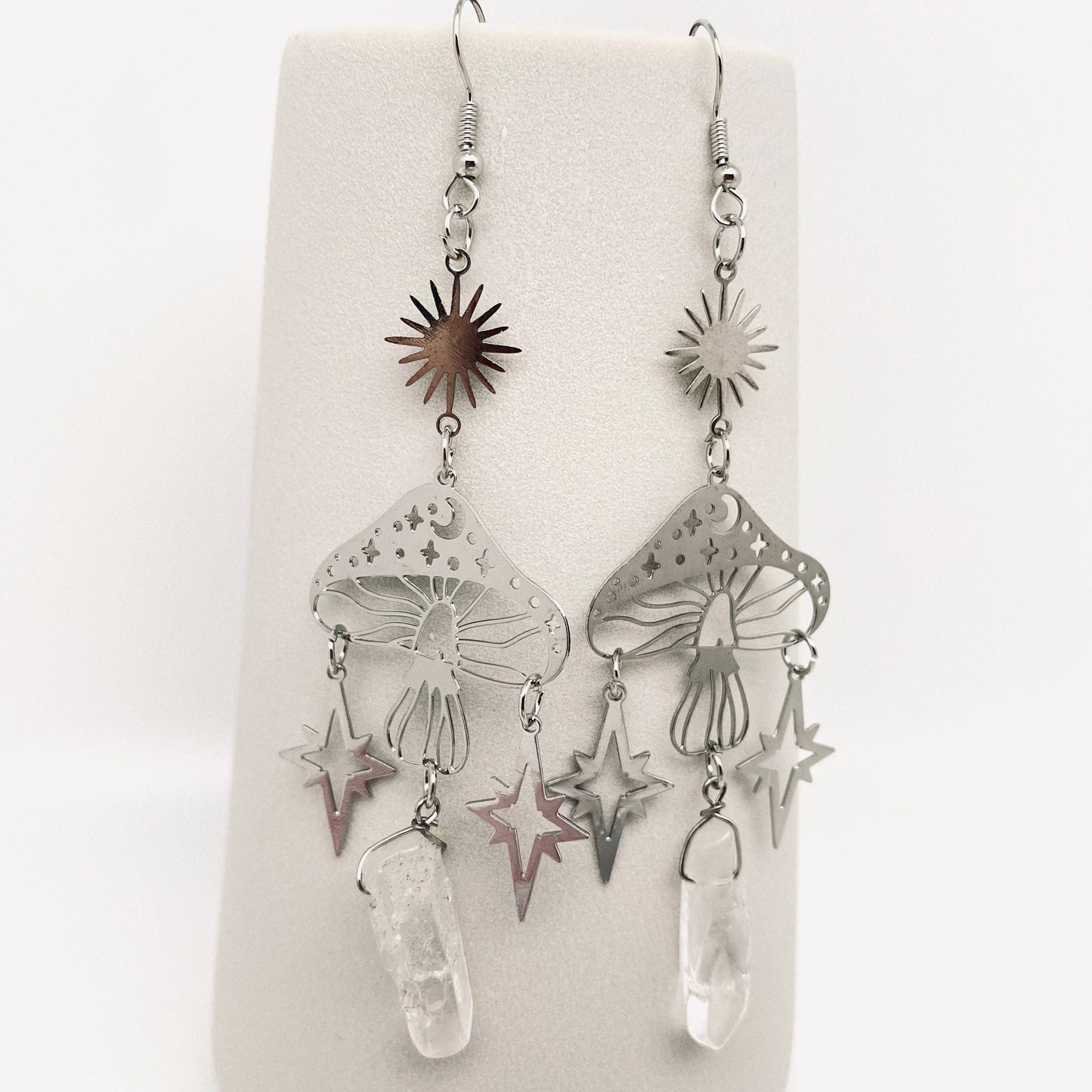 Hollow Mushroom Irregular Crystal Pendant Earrings