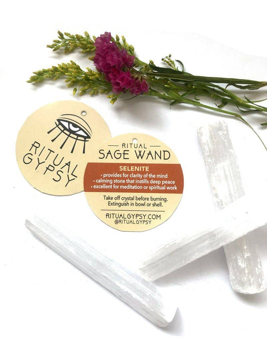 Ritual Sage Wand with Selenite - 4"