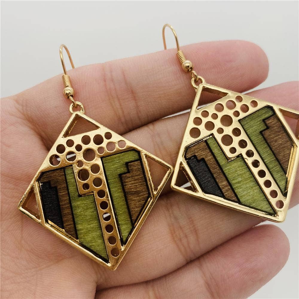 Wood Geometric Earrings