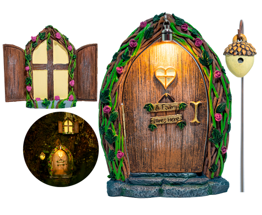Fairy Door and Window for Trees with Light yard art