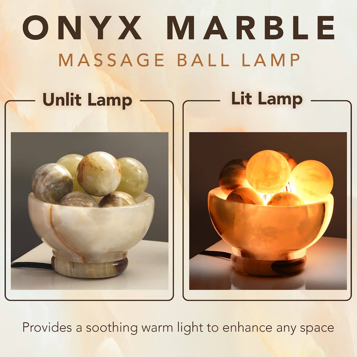 UMAID Onyx Stone Lamp Bowl with 6 Onyx Marble Massage Balls