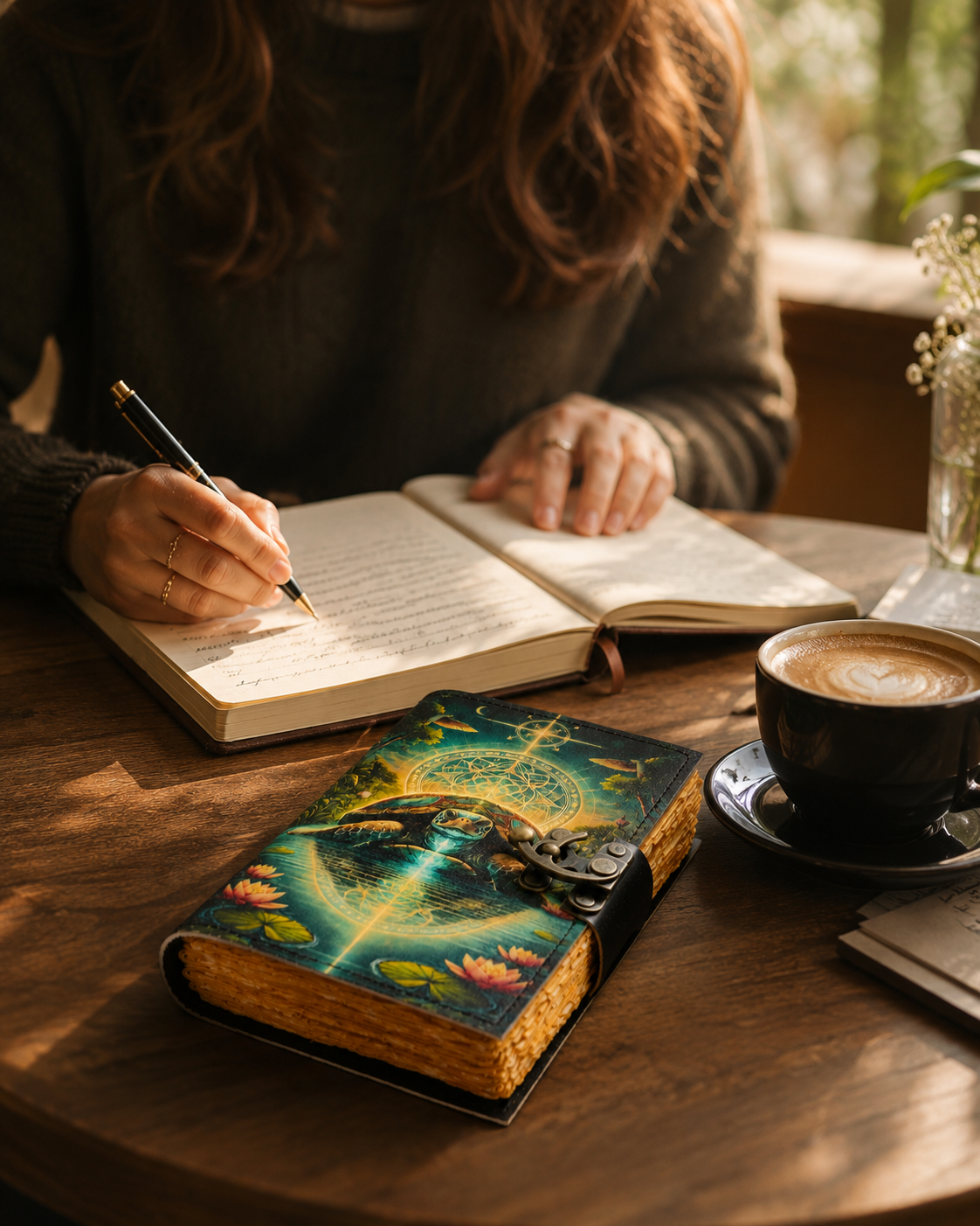 Mystic Turtle Leather Journal Handmade With Brass Lock And Deckle Edge Pages