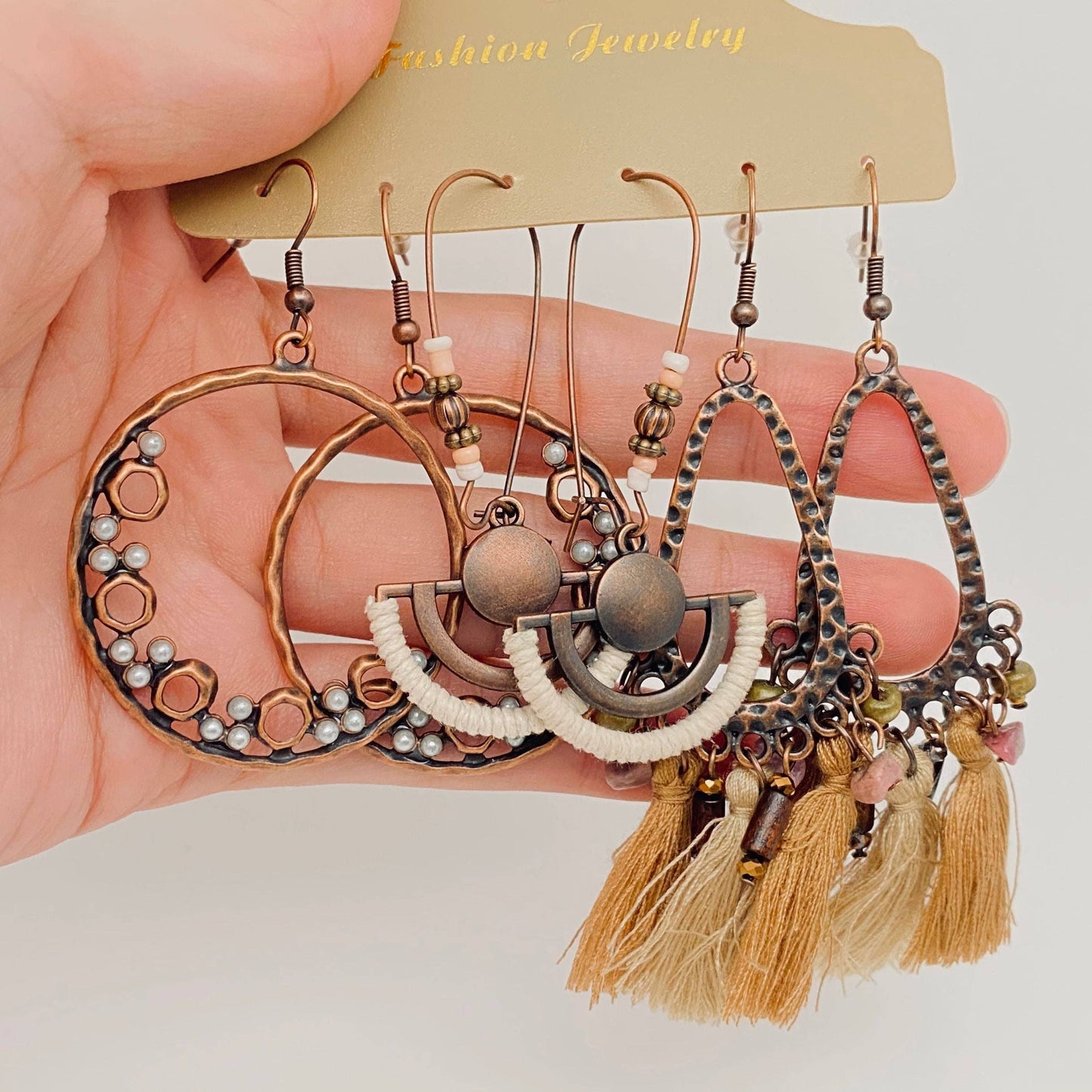 Three Pairs Set Boho Earrings In Different Styles
