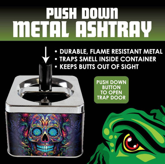 Smokezilla Push Down Metal Ashtray Assortment- 6/Display