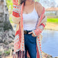 Beige Aztec Printed Open Front Knit Cardigan With Pockets Lightweight Acrylic Boho Style