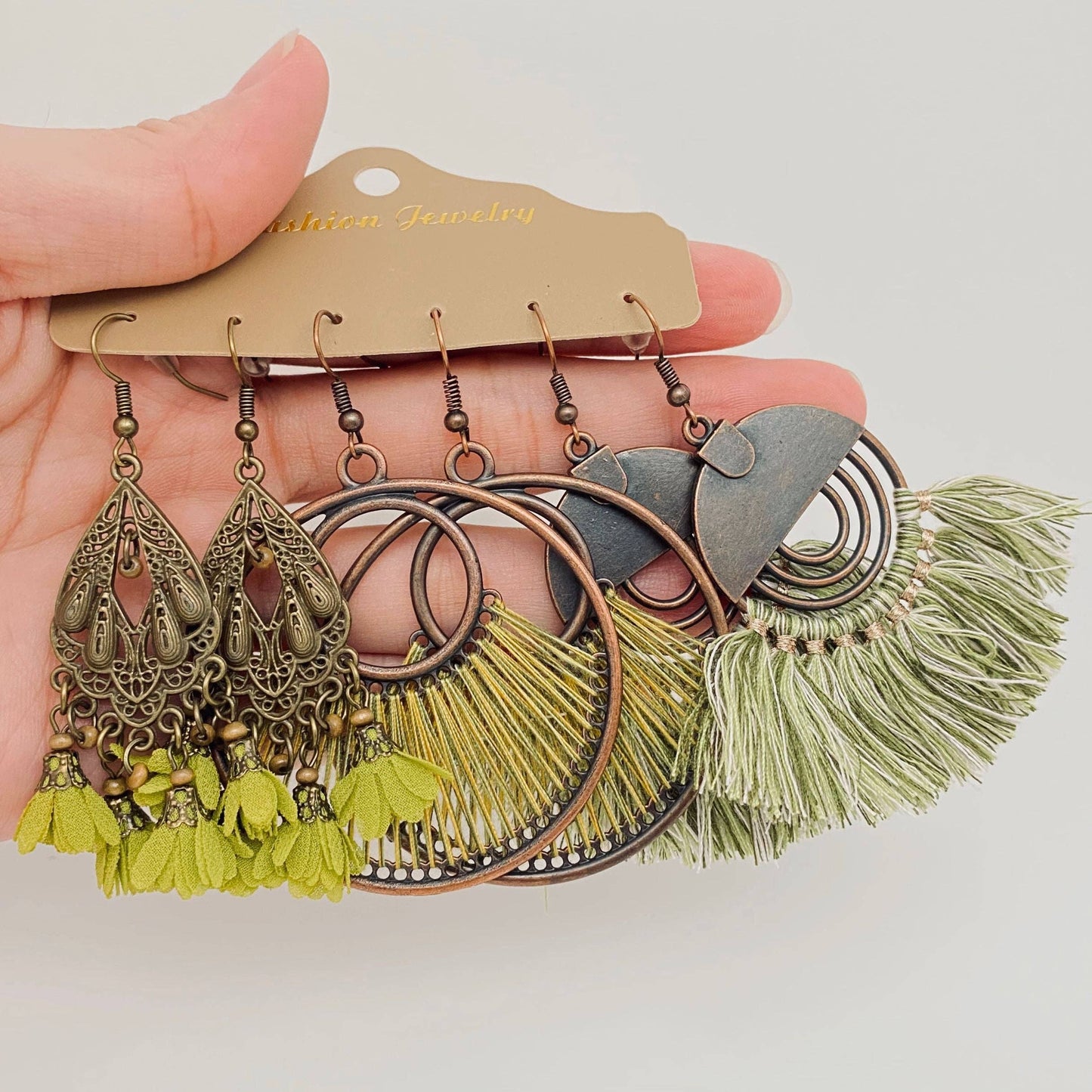 Three Pairs Set Boho Earrings In Different Styles