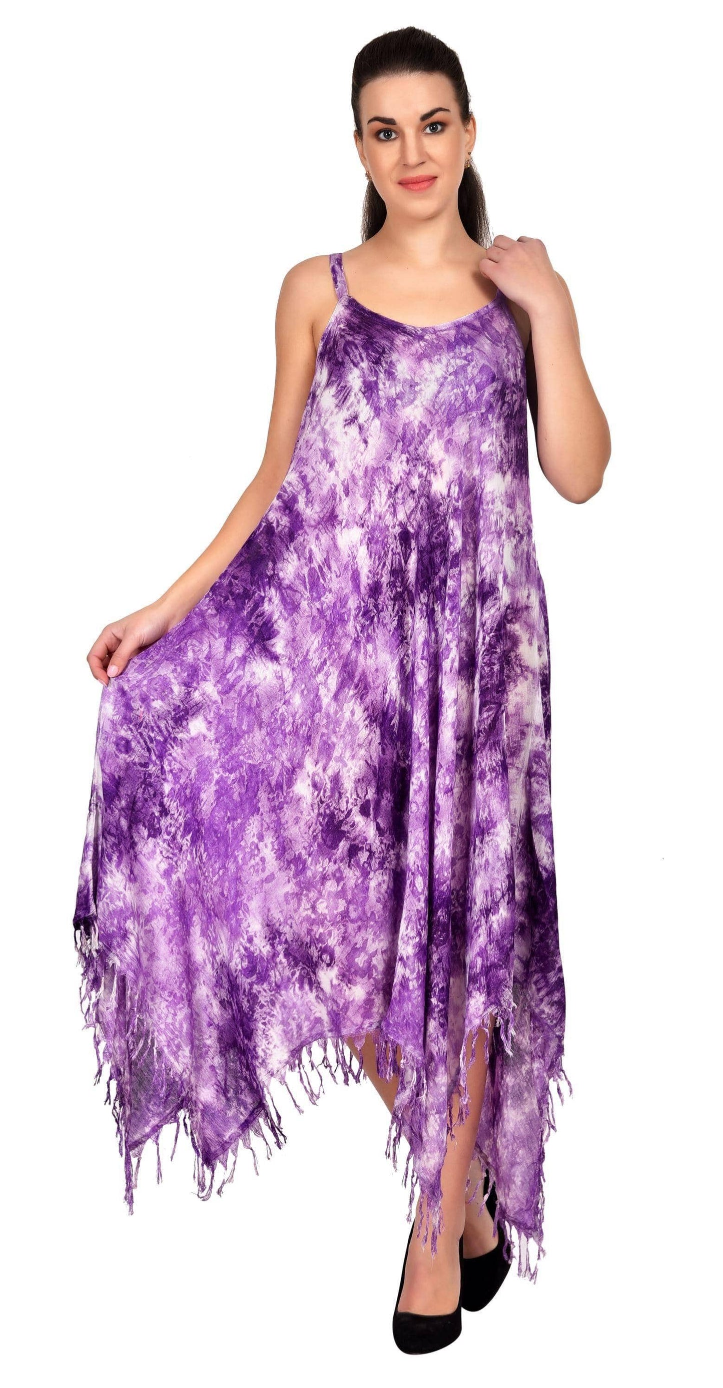 V Neck Tie Dye Dress With Fringes