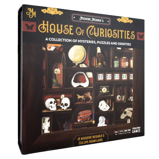 Explore mysteries with Madame Medora's House of Curiosities Escape-Room Board Game, perfect for Halloween family fun!