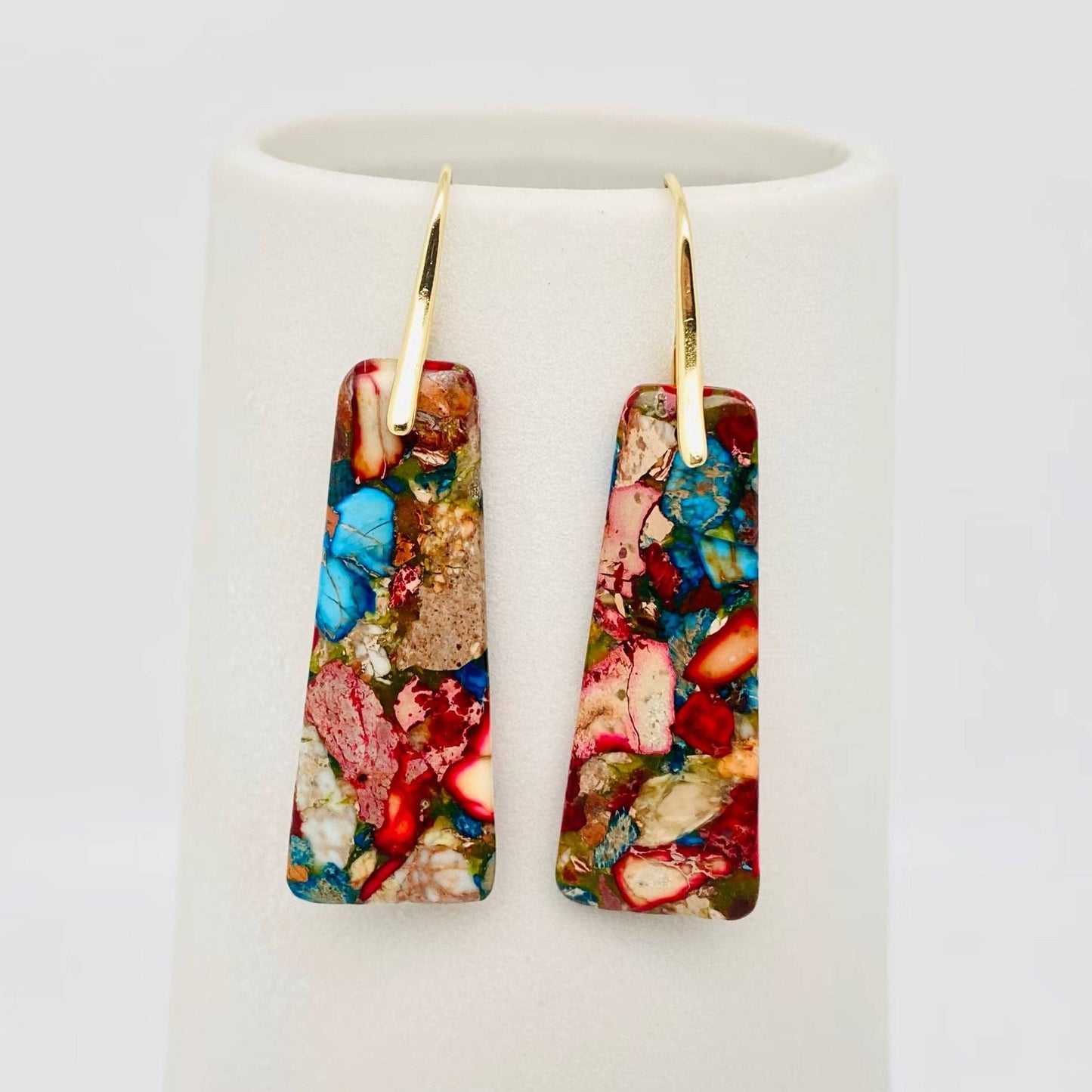 Colored Emperor Stone Geometric Agate Chakra Earrings Copper Nickel Free Lead Free Stylish Dainty Jewelry Gift For Her