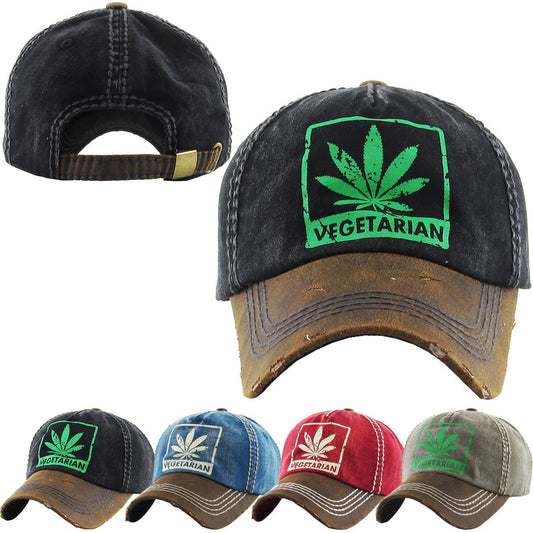 MARIJUANA LEAF VEGETERIAN VINTAGE BALLCAP