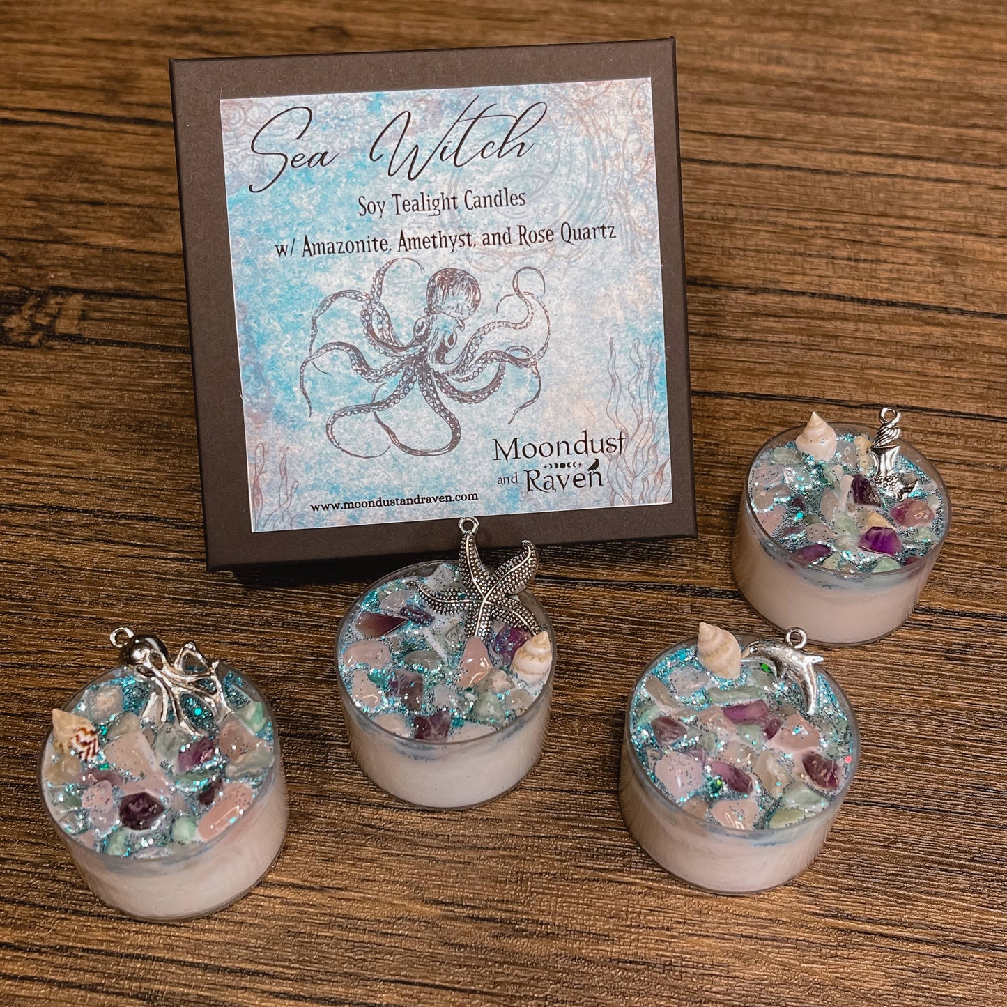 Sea Witch Tealight Crystal Candles, Ritual Candles
