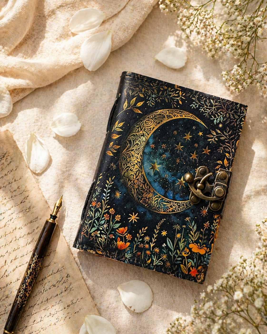 Moon Phase Leather Journal Grimoire Book Of Shadow Vintage Witchcraft Notebook