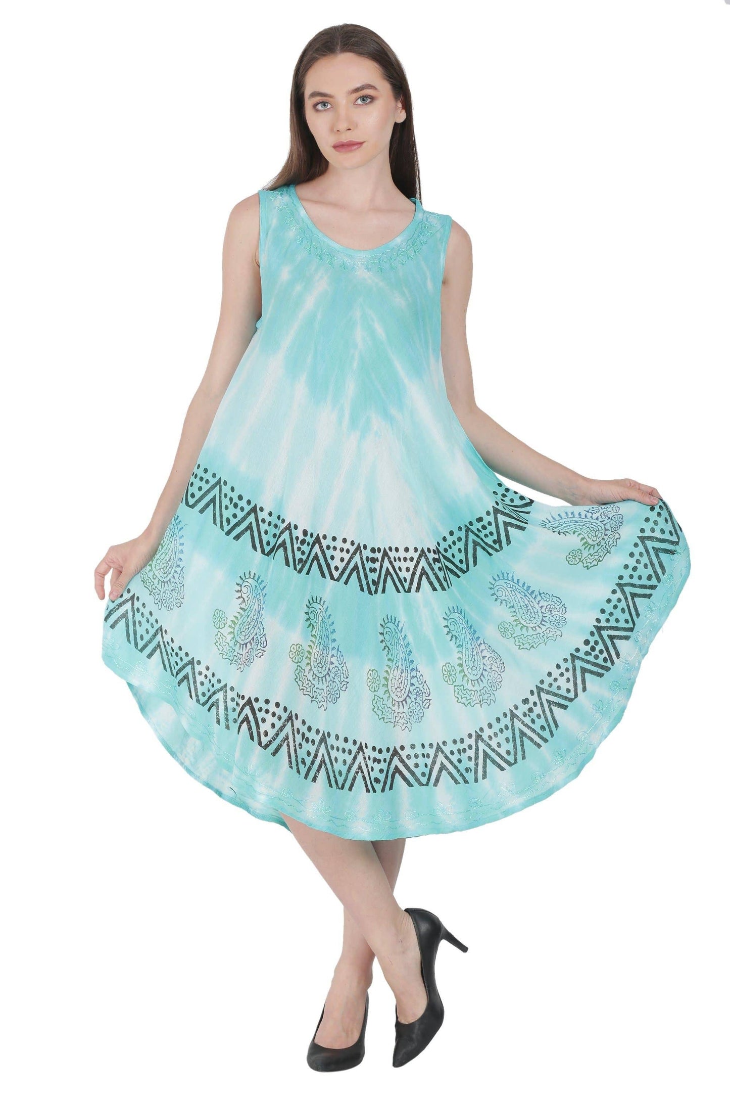Paisley Block Print Tie Dye Beach Dress