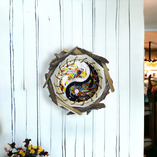 Yin Yang Fish (Color) - Rattan and Driftwood Wall Art