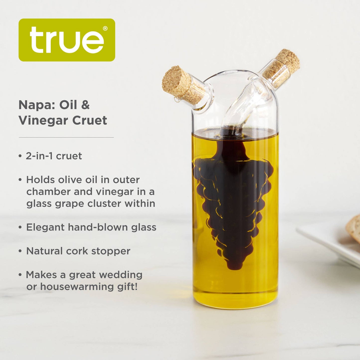 Napa Hand-Blown Glass 2-in-1 Oil & Vinegar Cruet w/ Corks -