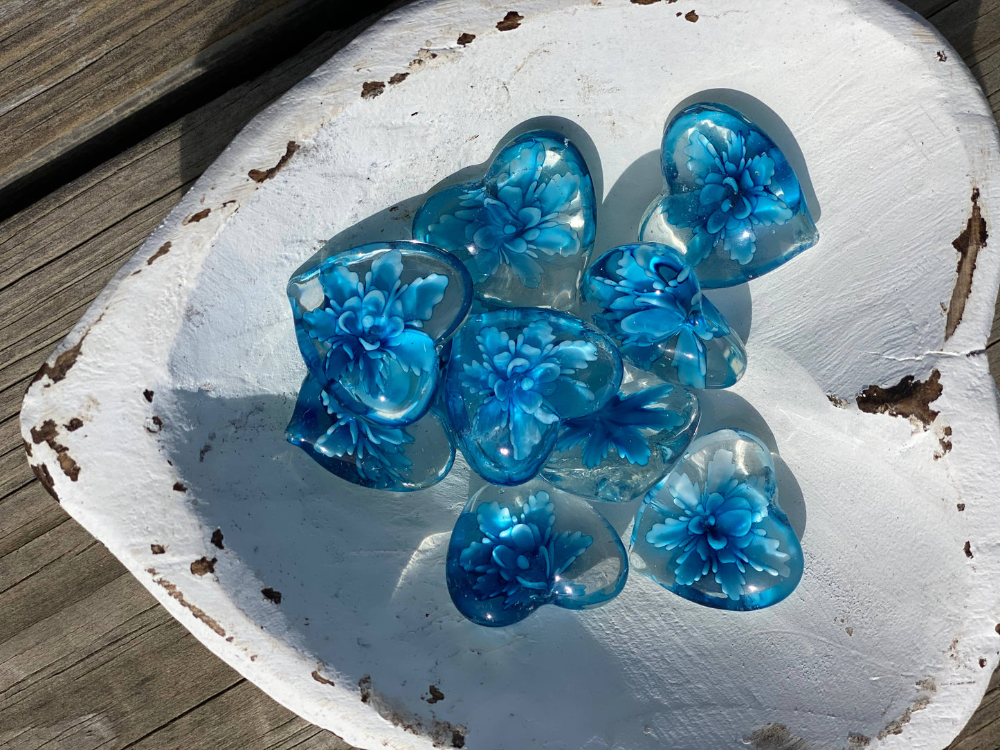 Floral Glass Pocket Hearts w/Heart Bowl Display- Large (100)