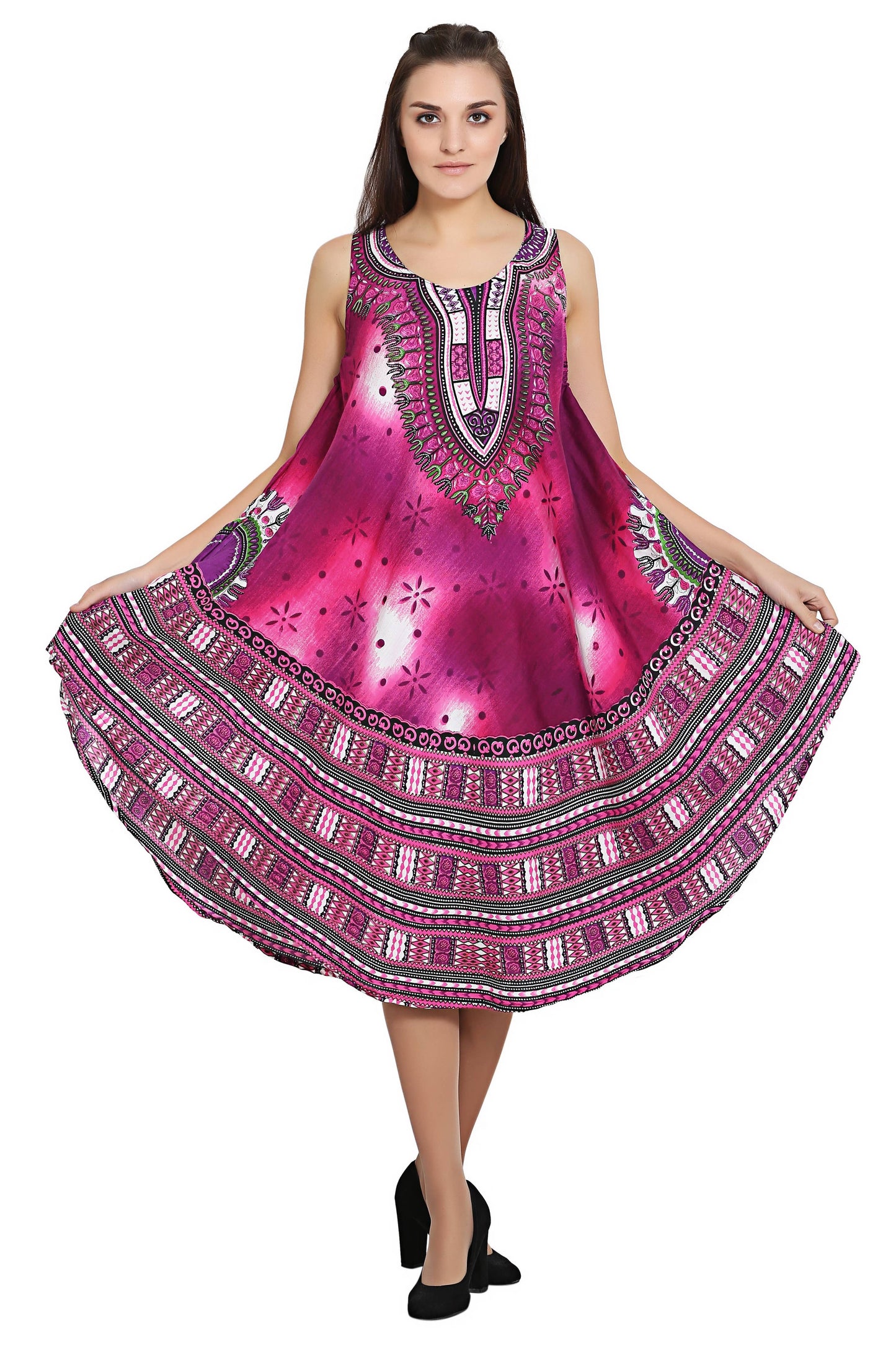 Digital Dashiki Print Sleeveless Umbrella Dress