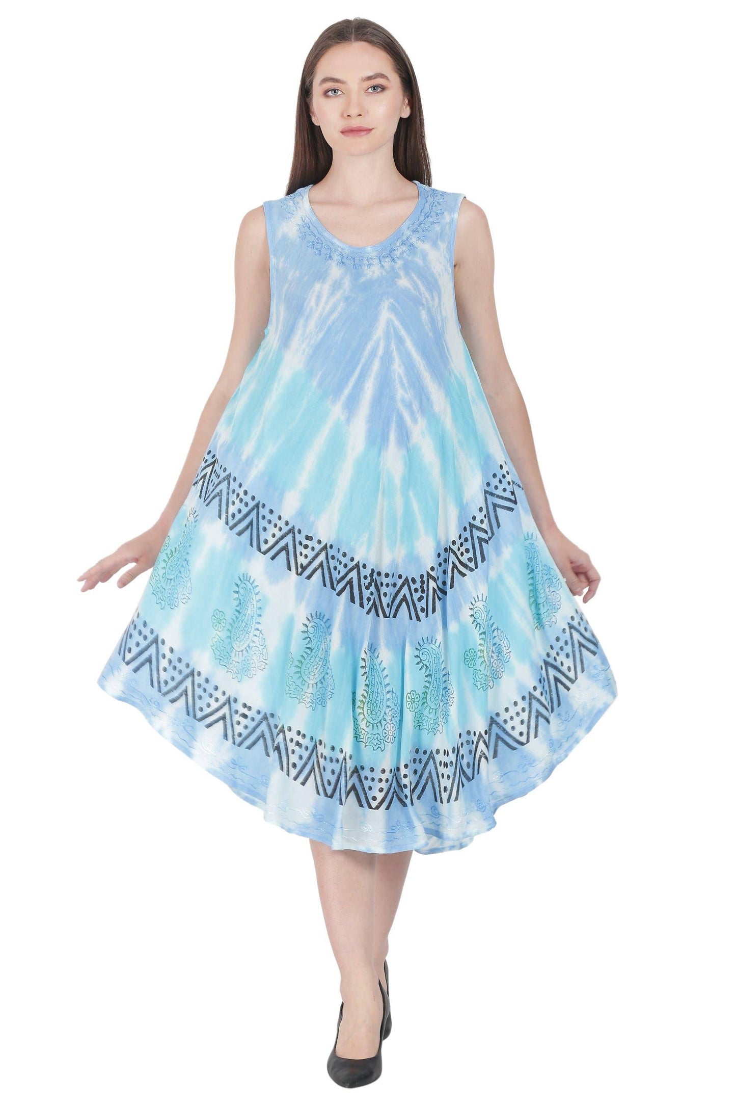 Paisley Block Print Tie Dye Beach Dress
