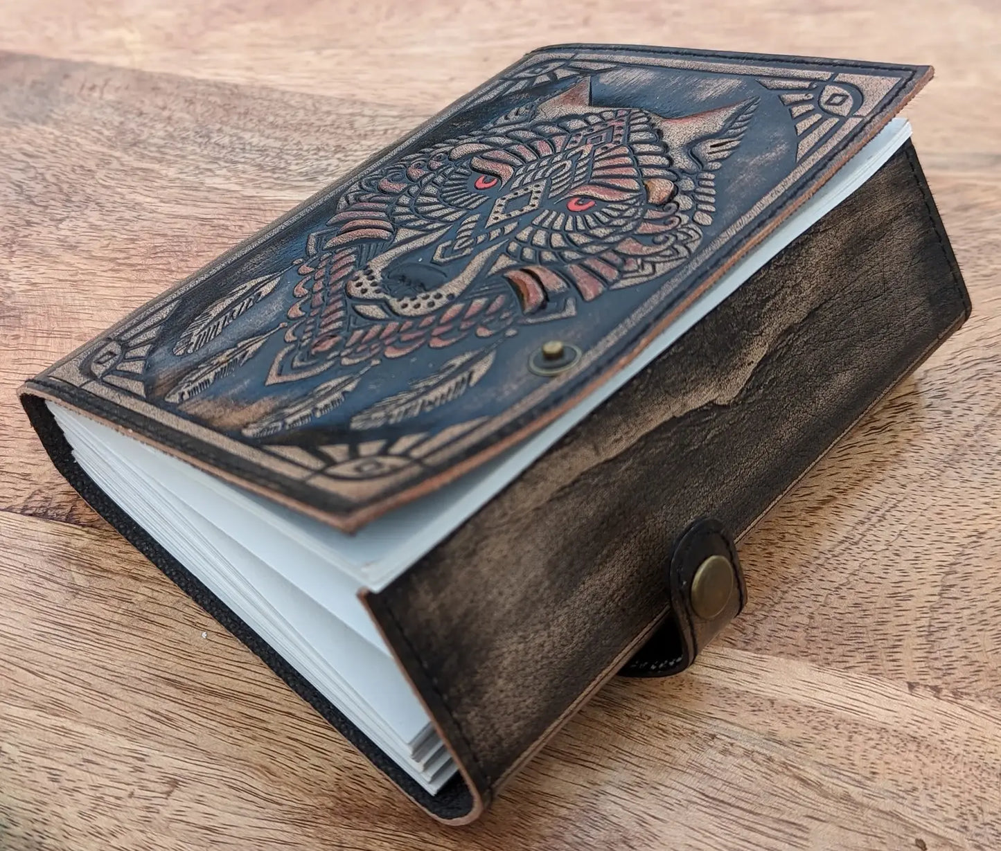 Wolf Embossed Leather Journal with 200 Handmade Pages