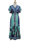 Bohemian Vintage Flutter-Sleeve  Blue Multi Dress - RSD21