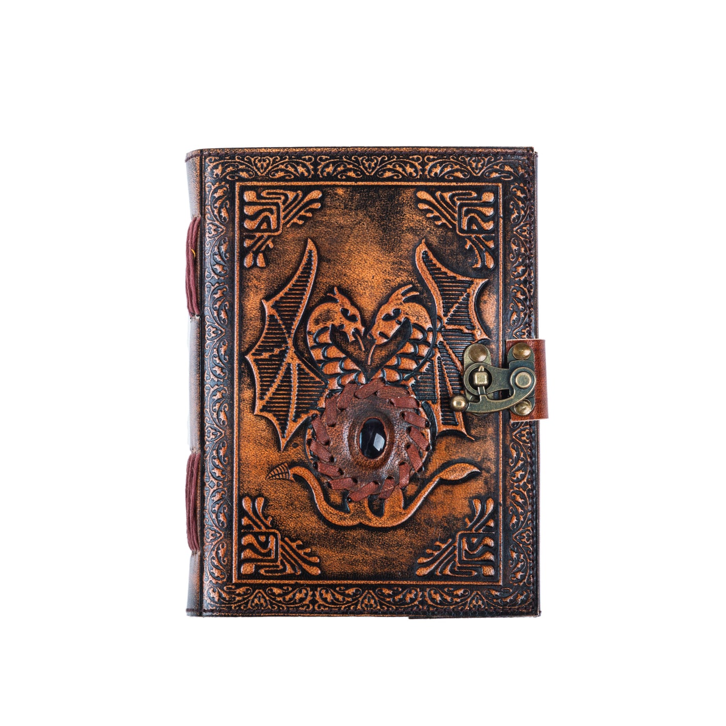 Leather Notebook With Stone Dragon Embossed Travel Journal