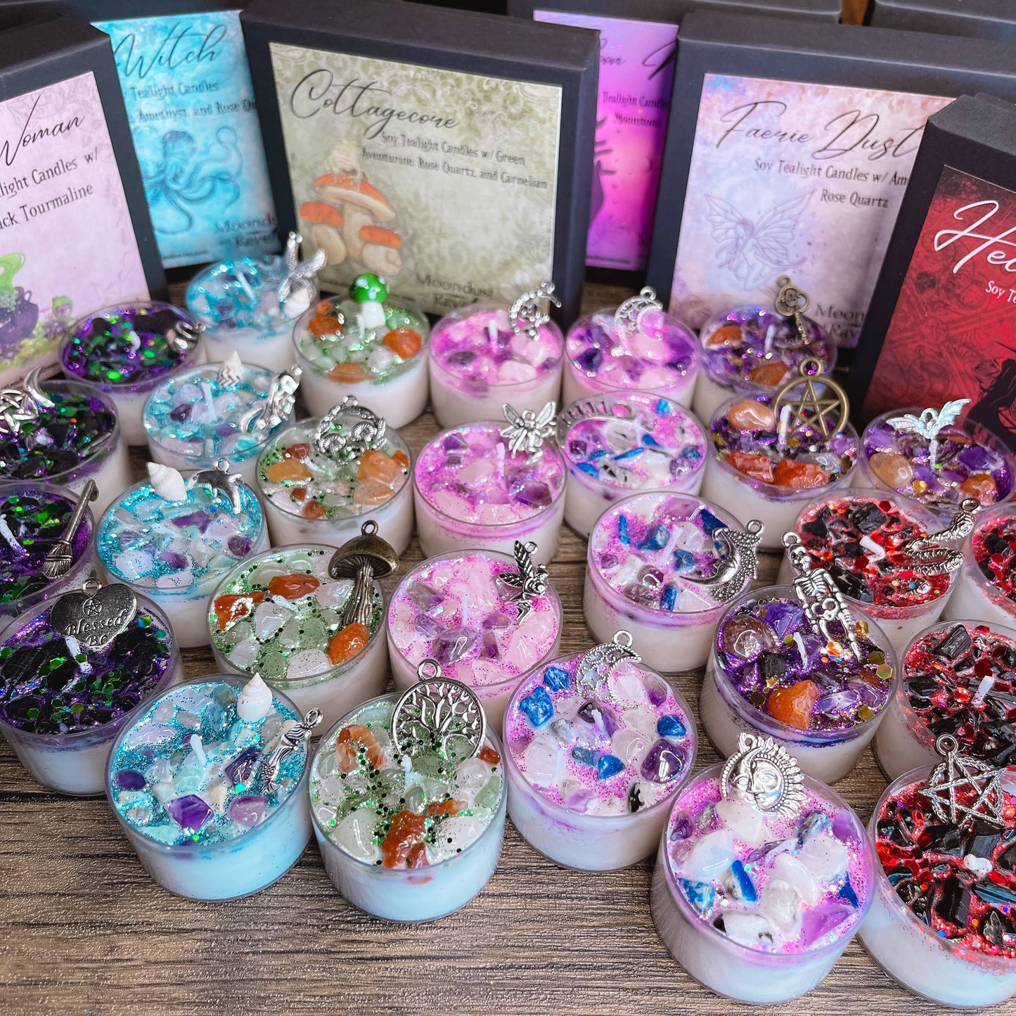 Witchy Woman Tealight Crystal Candles, Ritual Candles