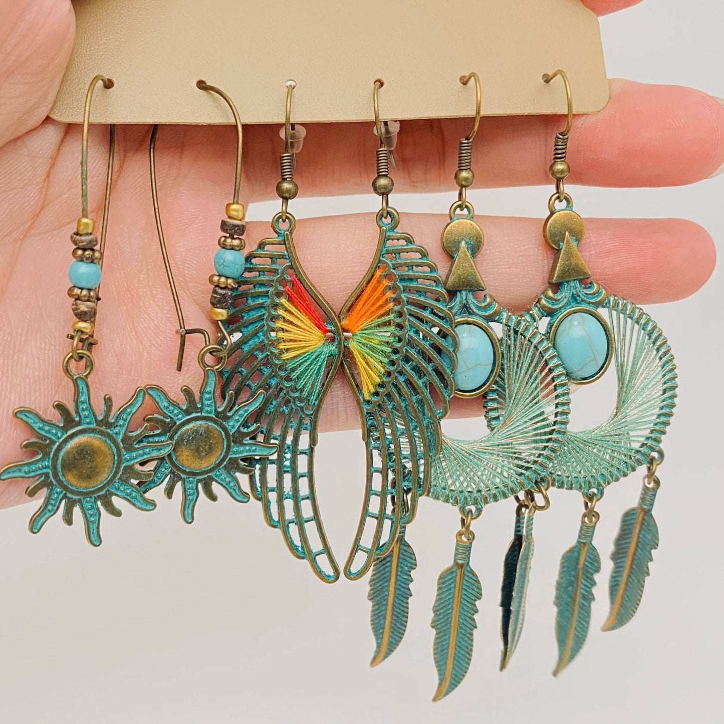 Three Pairs Set Boho Earrings In Different Styles