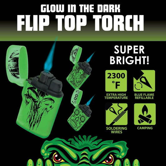 Glow In The Dark Flip Top Torch Lighter Assortment- 15/Pack