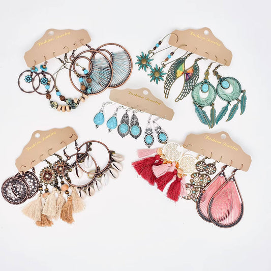 Three Pairs Set Boho Earrings In Different Styles