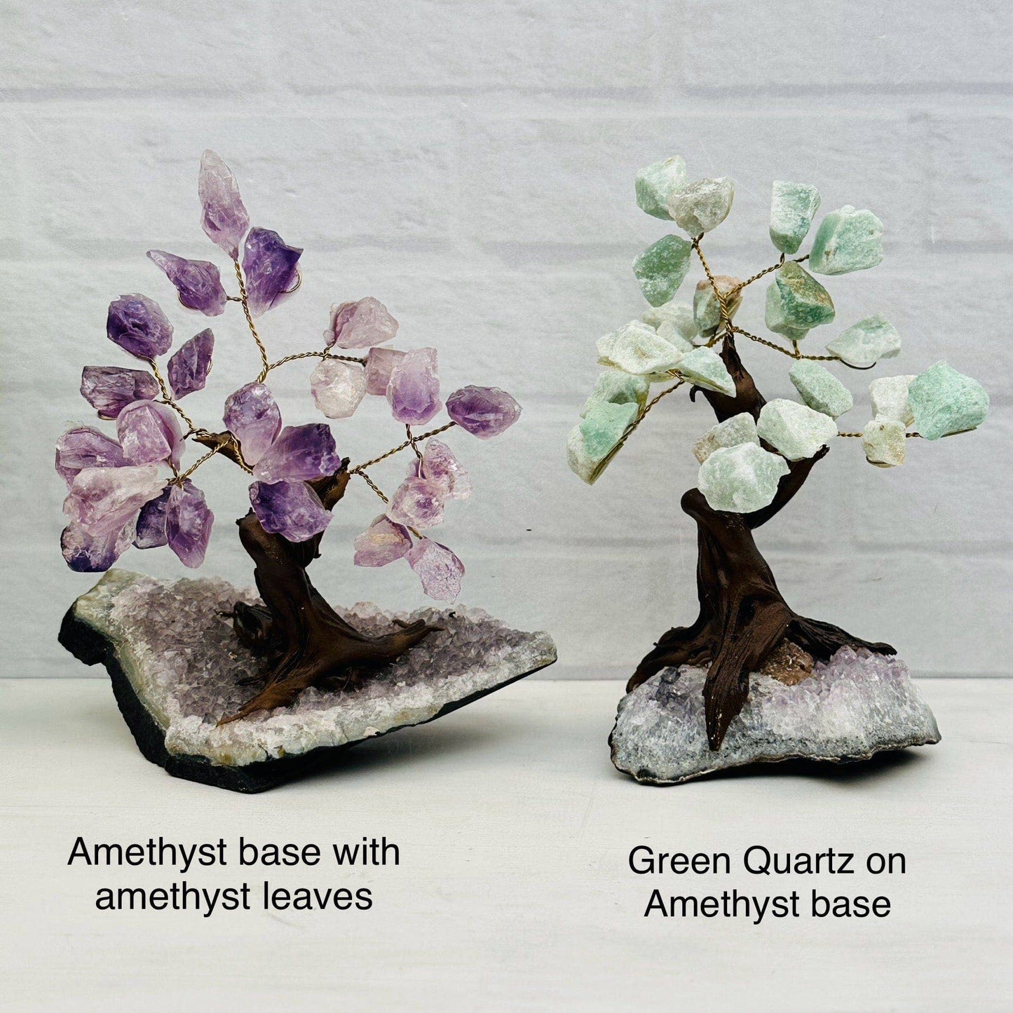 Crystal Trees - Gemstone Crystal Trees with Crystal Stone B featuring amethyst and green quartz leaves for enchanting decor.