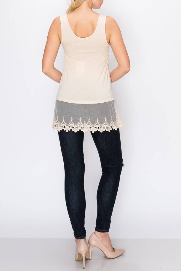 Soft Relaxed Tank With Delicate Floral Laced Hem -