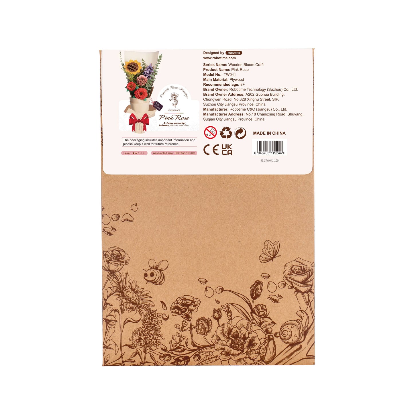 Pink Rose Rowood DIY Wooden Flower 3D Puzzles