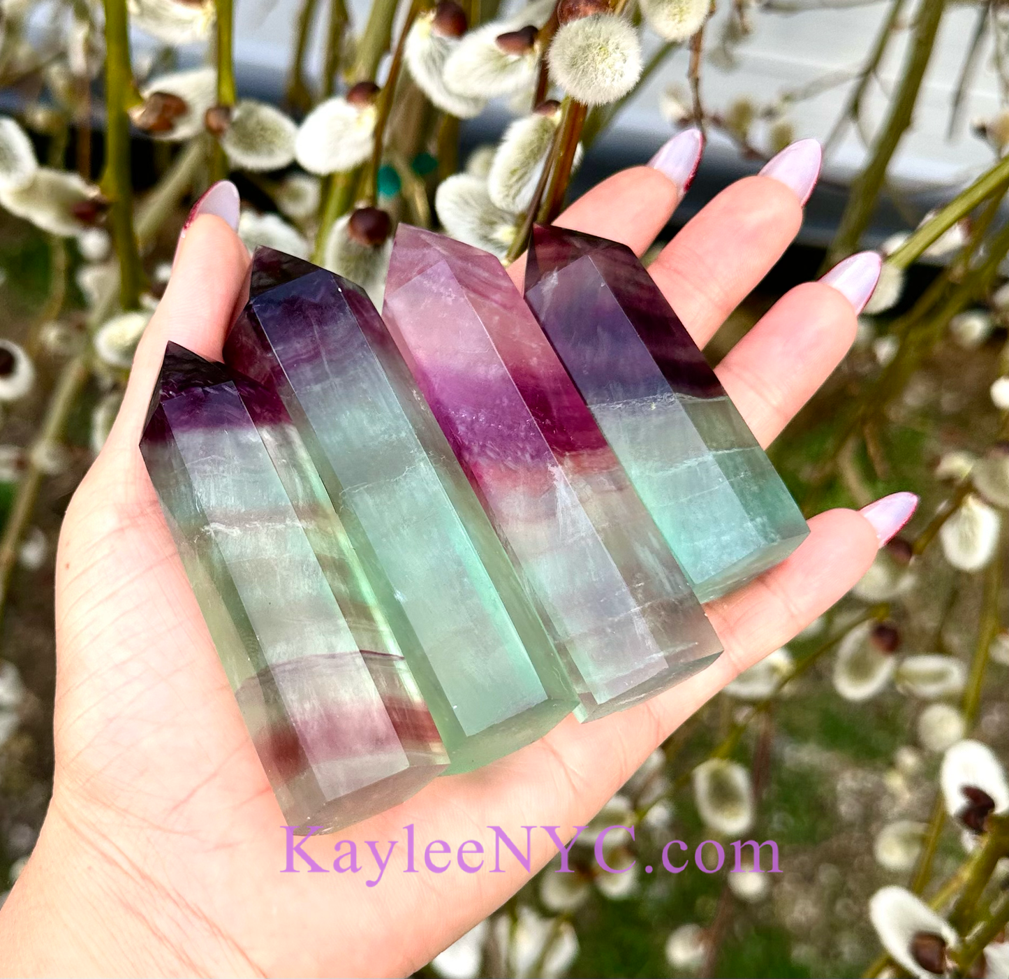 2 Lb Natural Watermelon Fluorite Obelisk Tower Crystal