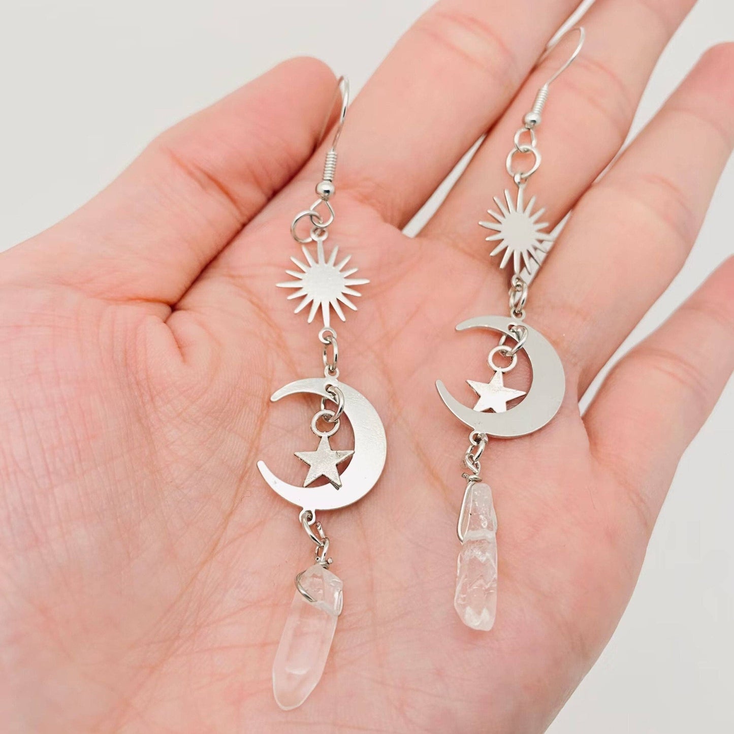 Silver Moon And Stars Earings