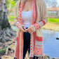 Beige Aztec Printed Open Front Knit Cardigan With Pockets Lightweight Acrylic Boho Style