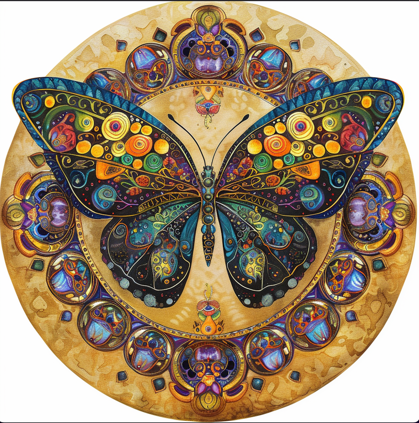 Art Nouveau Butterfly Wall Accent Tambourine and Ribbon