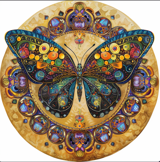 Art Nouveau Butterfly Wall Accent Tambourine and Ribbon