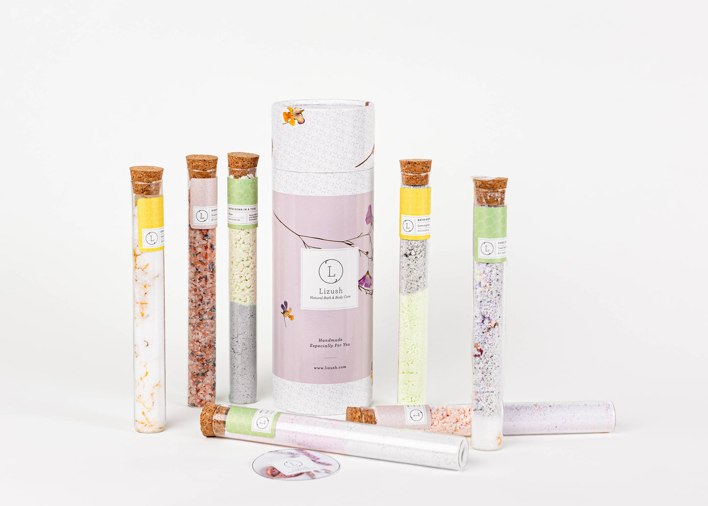 NEW BATH SALTS IN A 8'' GLASS TUBE-bath soak, bath salts -432