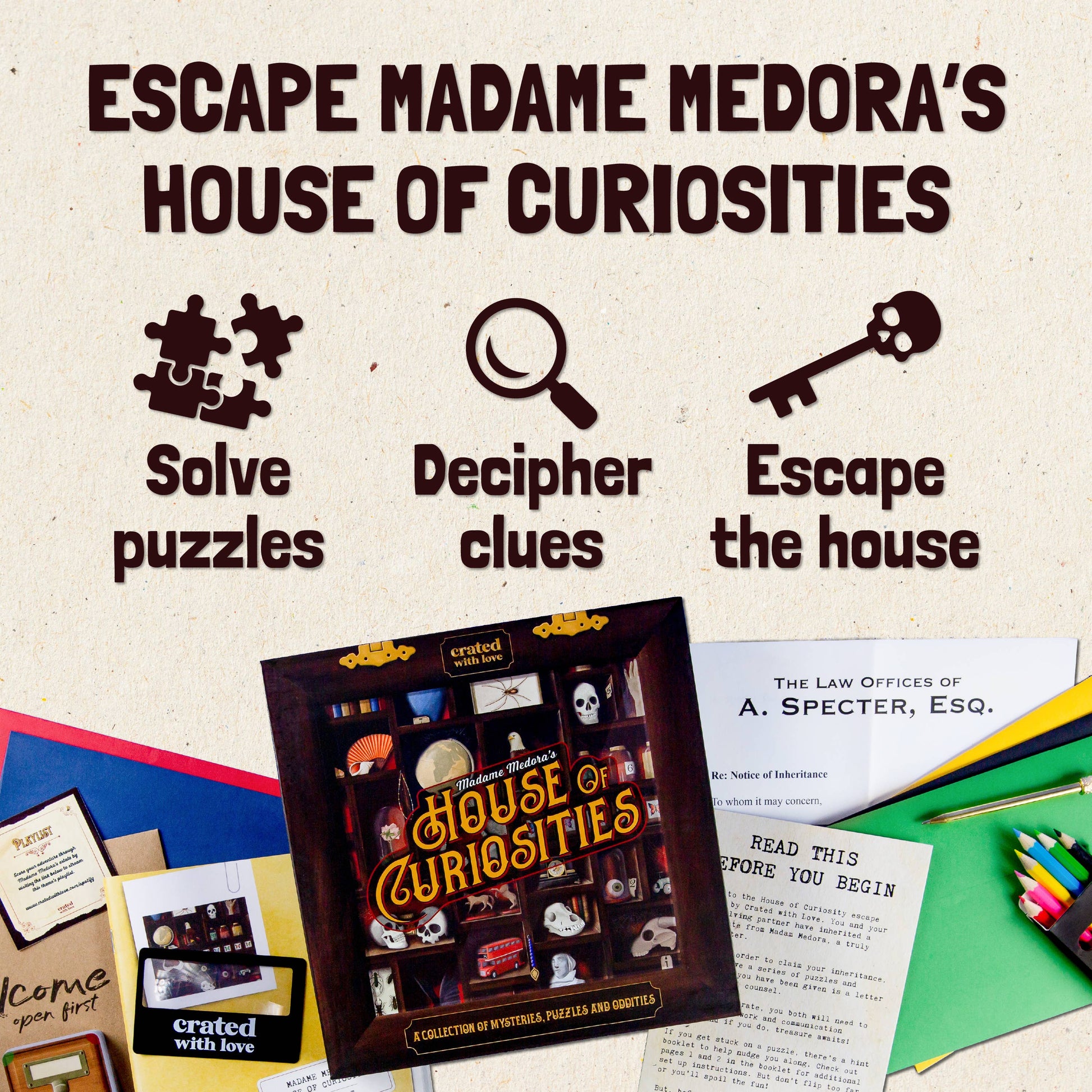 Experience adventure with Madame Medora's House of Curiosities Escape-Room Board Game, perfect for family fun!