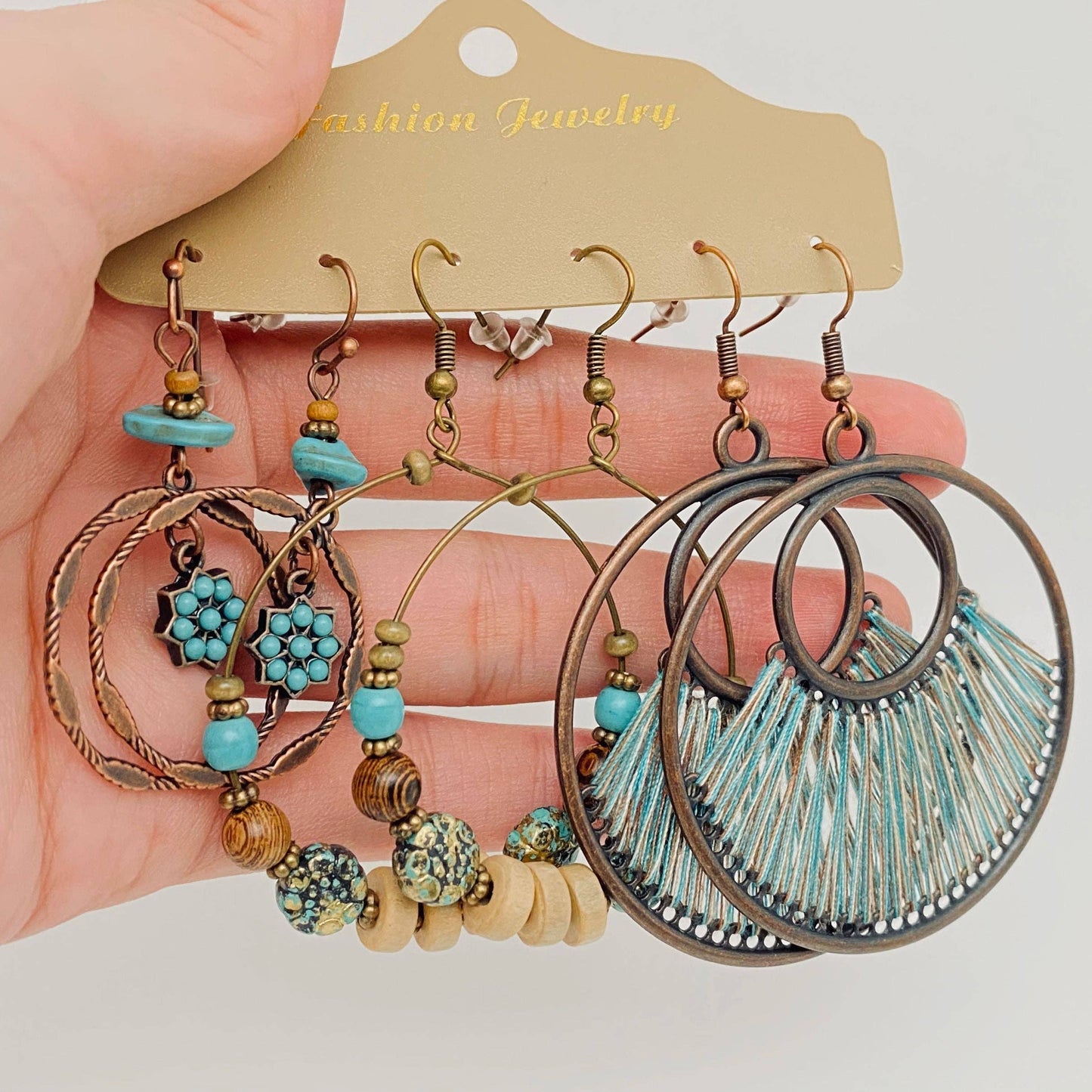 Three Pairs Set Boho Earrings In Different Styles
