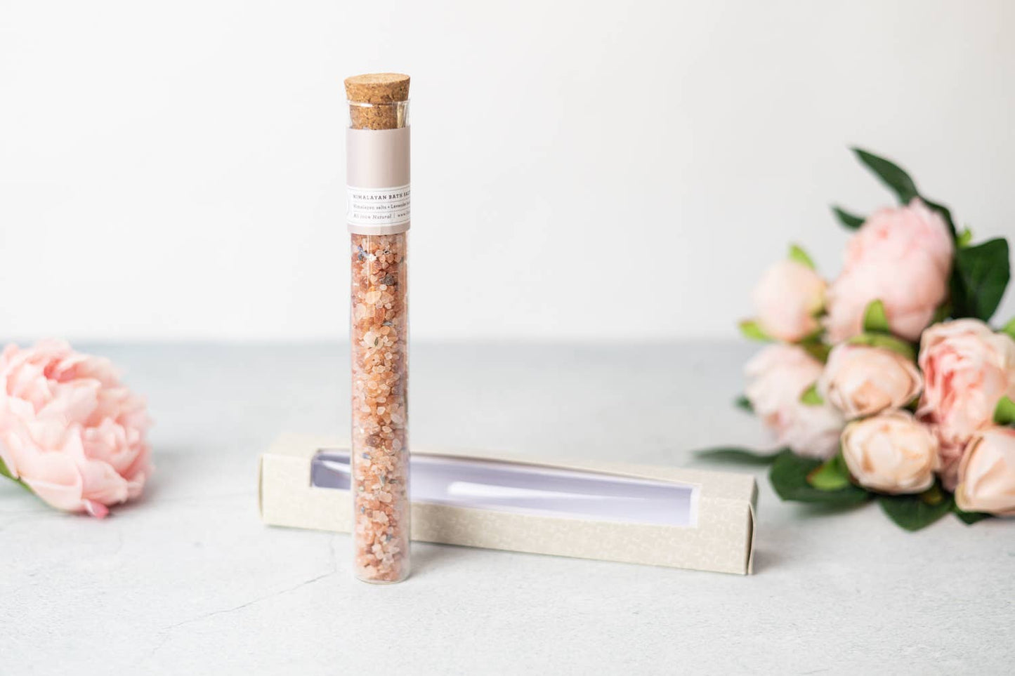 NEW BATH SALTS IN A 8'' GLASS TUBE-bath soak, bath salts -432