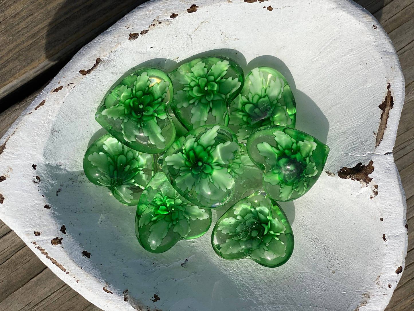 Floral Glass Pocket Hearts w/Heart Bowl Display- Large (100)