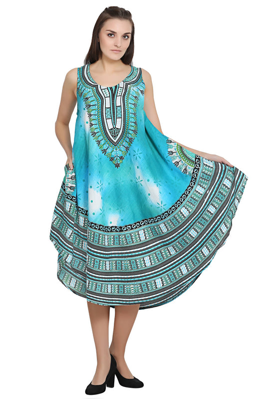Digital Dashiki Print Sleeveless Umbrella Dress