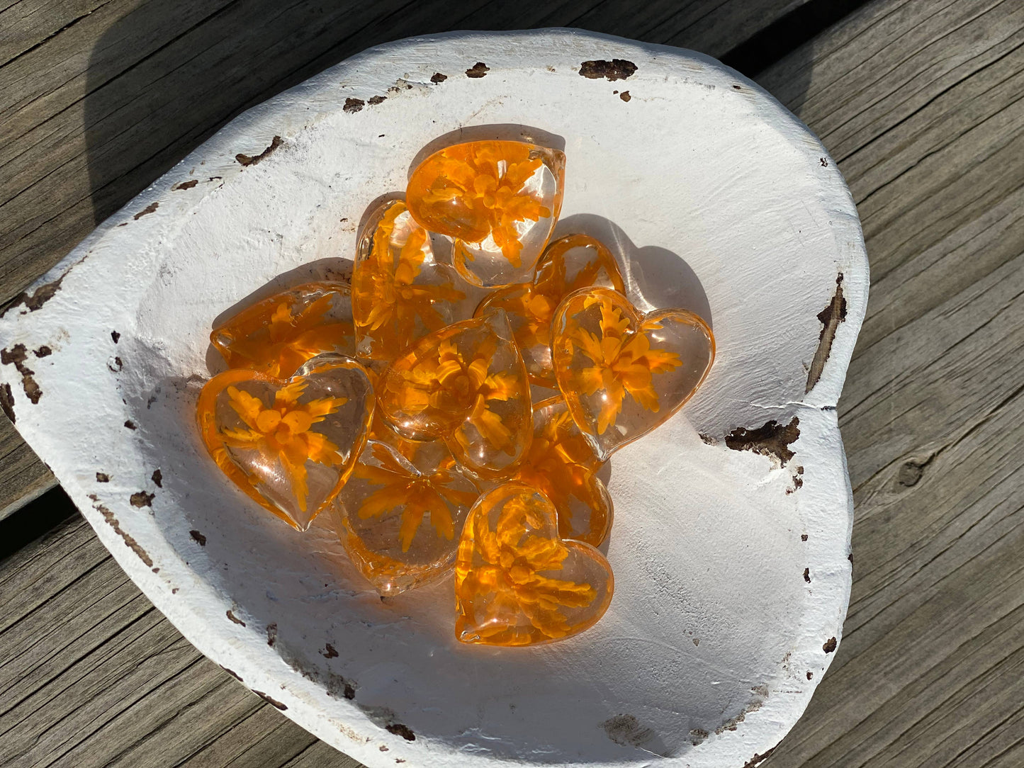 Floral Glass Pocket Hearts w/Heart Bowl Display- Large (100)