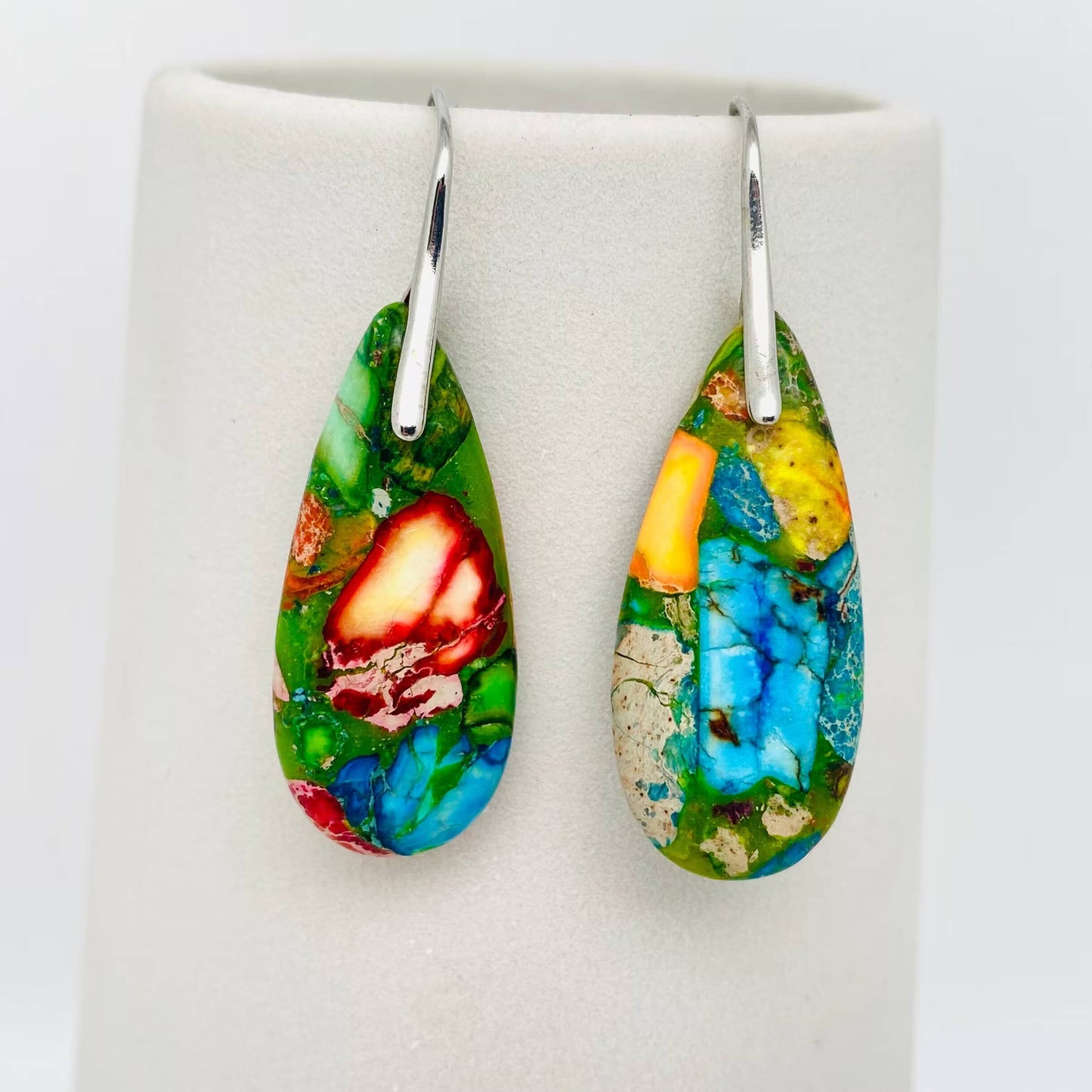 Colored Emperor Stone Geometric Agate Chakra Earrings Copper Nickel Free Lead Free Stylish Dainty Jewelry Gift For Her