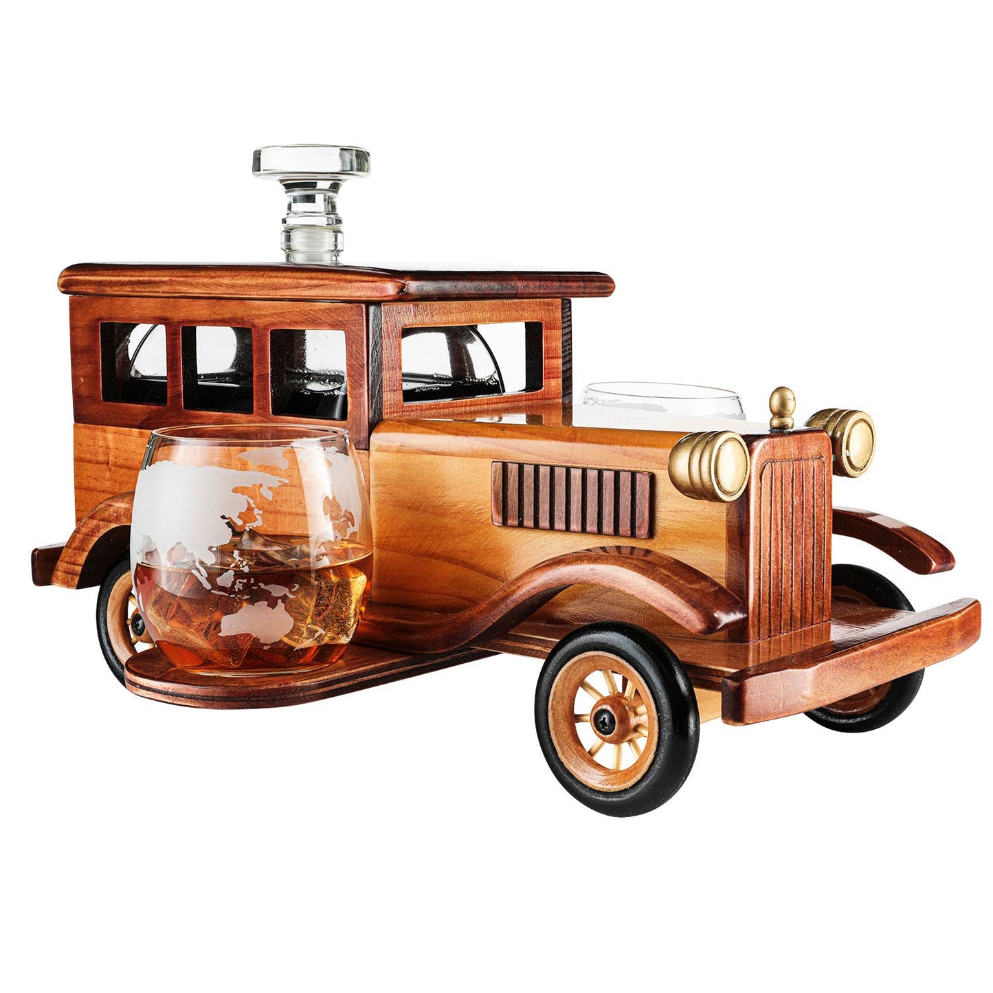 Old Fashioned Car Whiskey Decanter Set With Two Tumbler Glasses Large 750 Ml Capacity Limited Edition For Bar